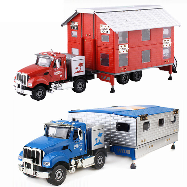 Alloy Diecast Motor Homes Truck 1:50 Motor Trailer Limous Folding 4 Telescope Stand Vehicle Model Collection Gift For Kids Toy J190525