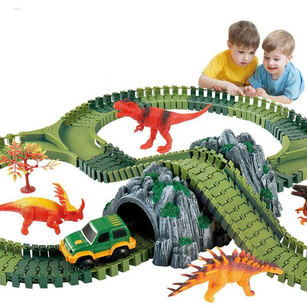 Diy Simulation Jungle Dinosaur Theme Park Children Track Toy Car Educational Toys For Children Gifts J190525