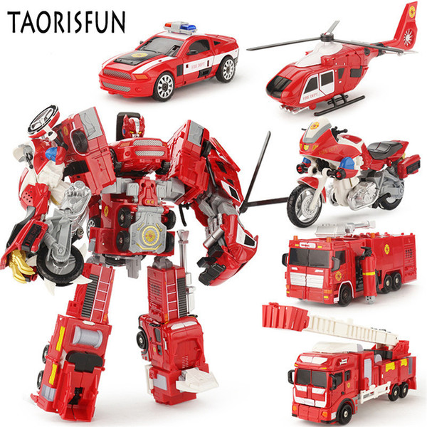 Taorisfun Alloy And Plastic 2 In 1 Deformation Robot Car Vehicles Model Toys Children' Toys Fire Truck Transformation Robots J190525