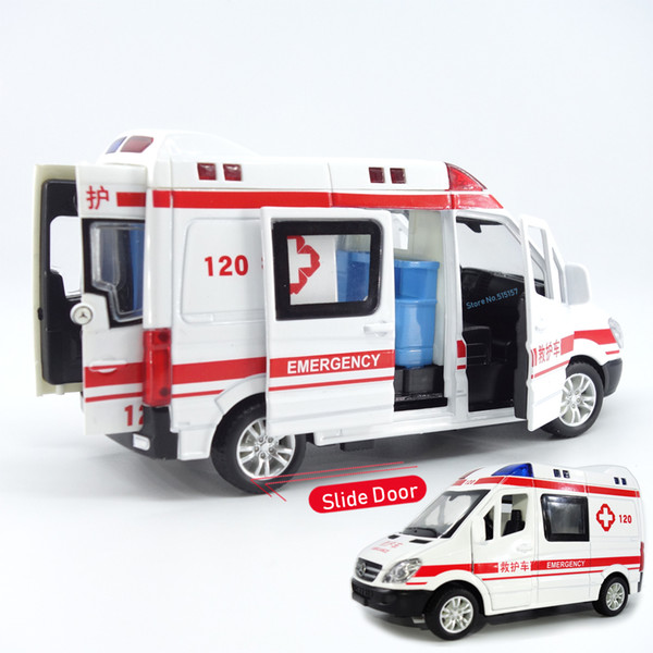 1:32 City Diecast Ambulance Emergency Toy Car Model Light Slide Open Door Ambulancia Oyuncak Educational Kids Toys For Children J190525