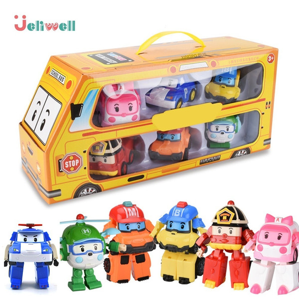 Set Of 6 Pcs Poli Car Kids Robot Toy Transform Vehicle Cartoon Anime Action Figure Toys For Children Gift Juguetes J190525