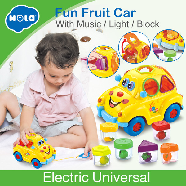 Hola 516 Baby Toys Electronic Car With Music & Light & Puzzle & Fruit Shape Sorters Learning Educational Toys For Children J190525