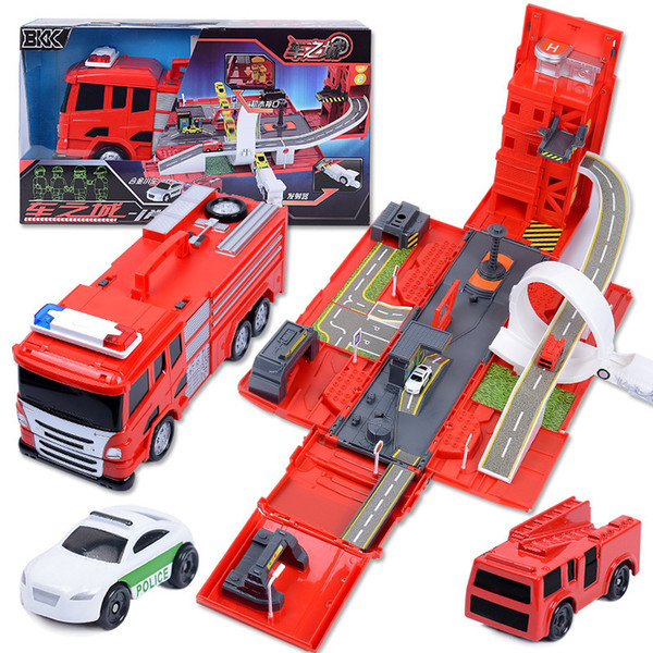 Finger Rock 1:24 Diy Deformation Fire Engine Diecast Toy Vehicles Model Deformation Alloy Track Car Scene Toys For Children Gift J190525