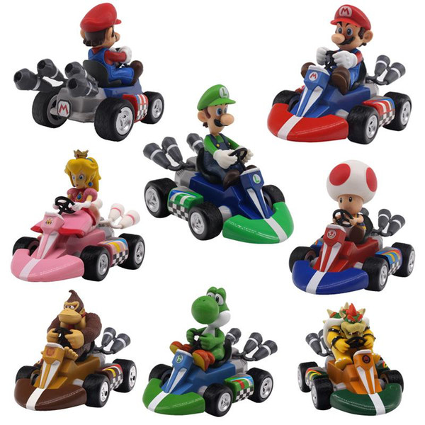 Super Mario Bros Figures 12Cm Japan Anime Luigi Dinosaurs Donkey Kong Bowser Kart Pull Back Car Pvc Figma Kids Hot Toys for Boys