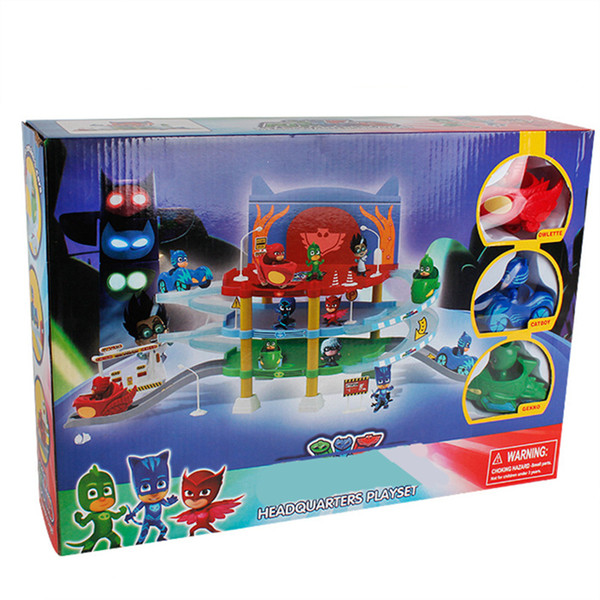 Pajamas Masks Headquarter Playset 3 Action Figures Owlette Catboy Gekko 3 Cars Assembly PJ Tracks Parking Center Boys Girls Toys