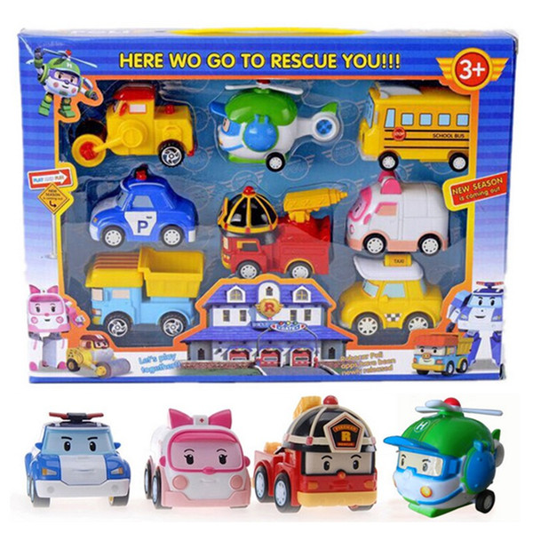 Poli Toys Korea Robocar Poli - Poli /Amber/Roy/Helly Spring Team Car Plastic Safe Toy Children Gift