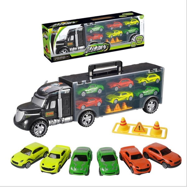 For kids gift Multi style Engineering alloy car model set hand held large container transport vehicle 6 car children's toys