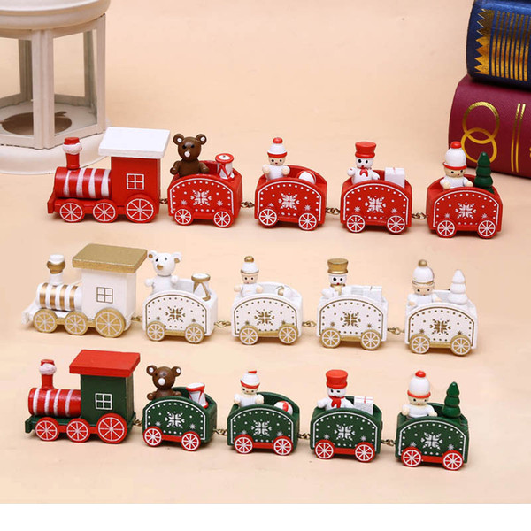 25cm Wood Christmas Train Toy Decoration Decor Gift Onarment Xmas Gift Santa Clause Snowman Toys For Kids 