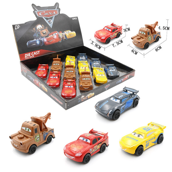 12pcs/Lot Four Alloy Automobile McQueen Garage Kit Toys Kid Gift Pullback Toy car Racing Toys Figure size