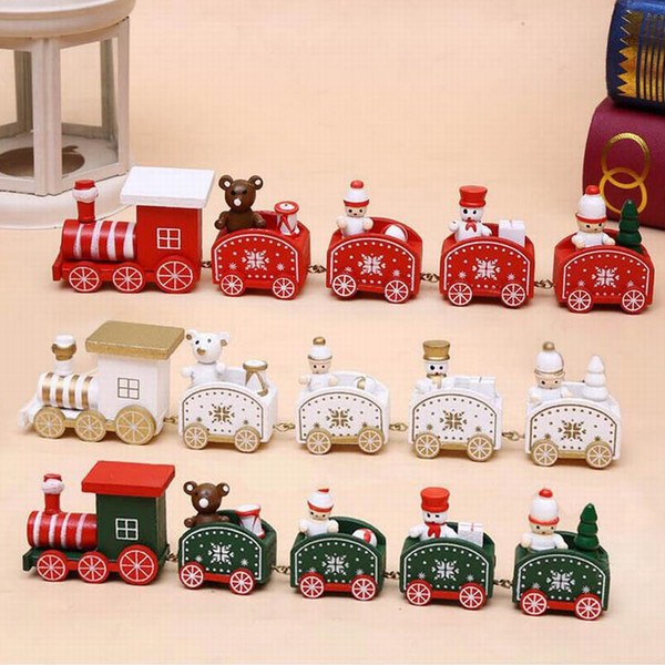 Pormotion Gift Christmas Decoration Wood Train Five Sections With Santa Bear New Year Christmas Ornament Kids Boy Xmas Gift Toys