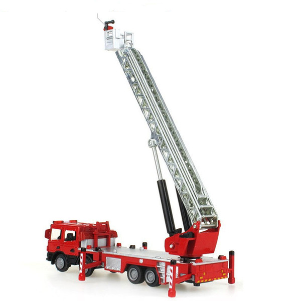 New 40cm Simulation 1:50 Alloy stretchable ladder fire truck platform fire engine model 360 Degrees rotation rescue car toy gift