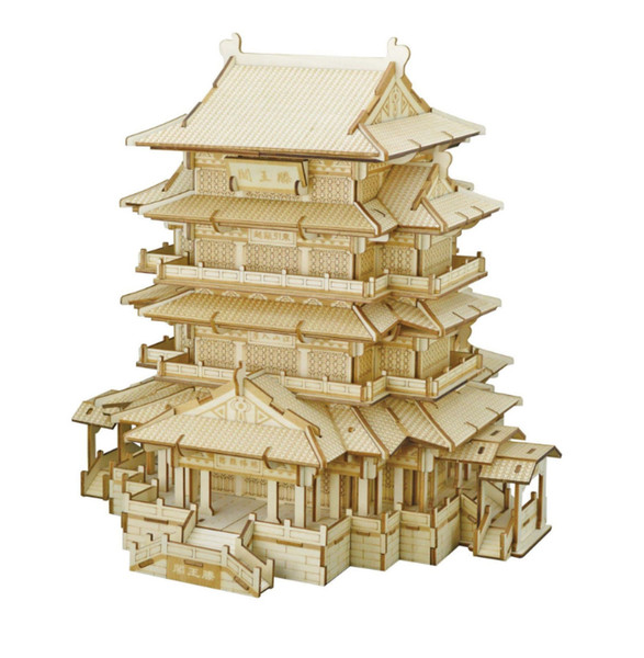 Ancient buildings Tengwang pavilion color box 3D wooden model 3D jigsaw laser cutting processing DIY manual gift