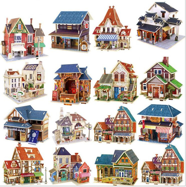 3D Wood Puzzle House Construction Building Learning Toys France French Style Coffee House Puzzle DIY Model Wooden Puzzle