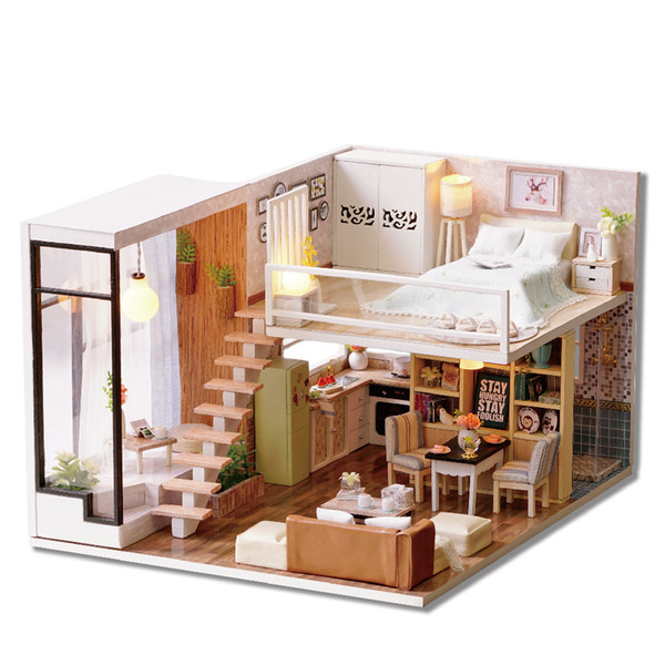 Cute Room DIY Doll House With Furniture LED Light Miniature 3D Wooden Mini Dollhouse Handmade Toys Gift For Kids K0064