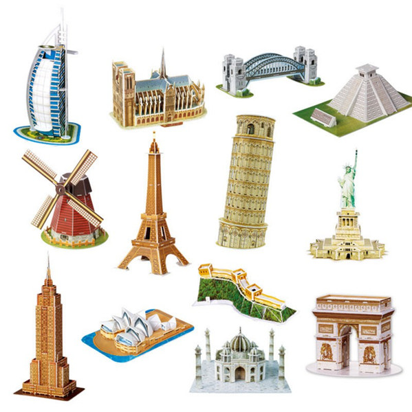 Factory wholesale 3D paper puzzle World architectural model Eiffel Tower Great Wall kids Intellectual development puzzle