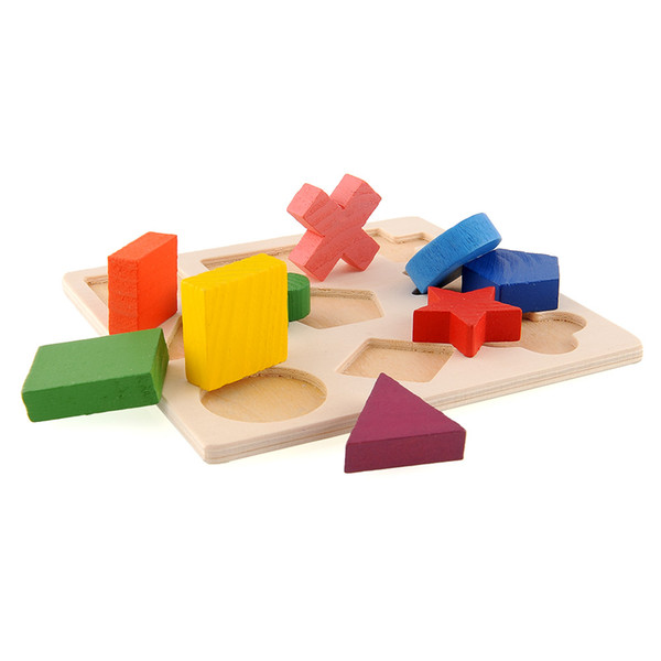 Geometry Shape Wooden Pattern Stacking Building Block Toy Montessori Educational Early Kids Baby Age 3