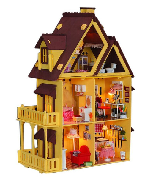 Assembling DIY Miniature Model Kit Wooden Doll House, Unique Big Size House Toy With Furnitures for Christmas Gift TY448