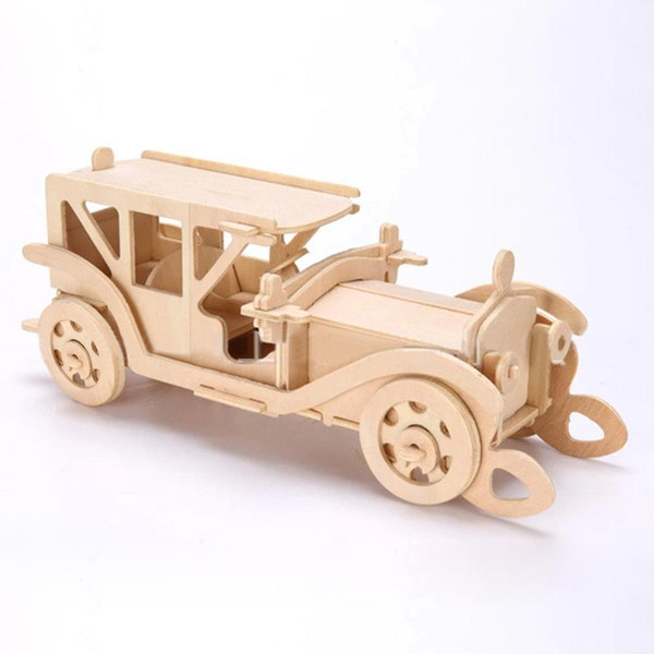 3D Wooden Puzzle Jigsaw Bulldozer Antique Car Model Toy DIY Kit for Children And Adults