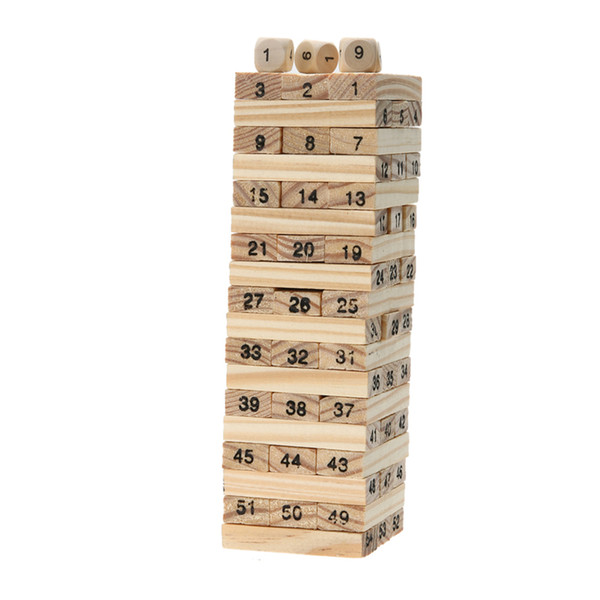 Domino 4pcs Dice Tower Wooden Building Blocks 54pcs Stacker Extract Building Educational Toy Game Tower