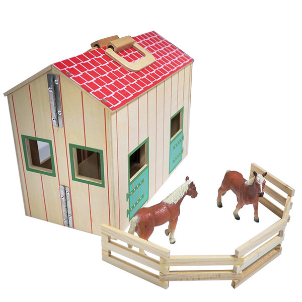 Healthy wood toy Funny Horse house Feeding horse Captive horse doll Children's play house toy Ancient dollhouse Miniature house