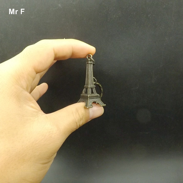 Bronze Tone Paris Eiffel Tower Figurine Statue Vintage Alloy Model Toy With Key Ring Micro Landscape Decoration Accessories Prop