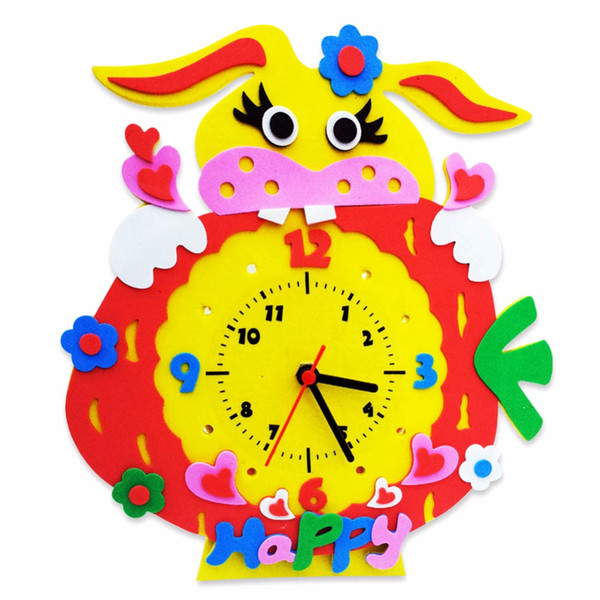 diy 3d 1Set Kids Creative Handmade Clock Toy Child DIY 3D Animal Handcraft Clock Children Handwork Training Toy Early Educational Toys