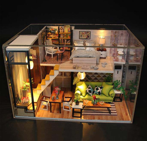 Cute Room DIY Doll House Miniature Model with Light Cute Room Wooden Doll House Assembly Toys