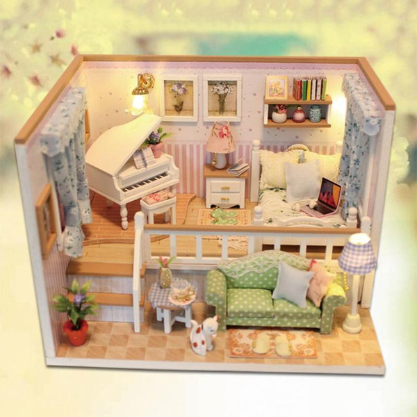 LED 3D Wooden Handmade Crafts House Elegant Miniature Dollhouse Kit Model With Furnitures Birthday Gift Toys For Children