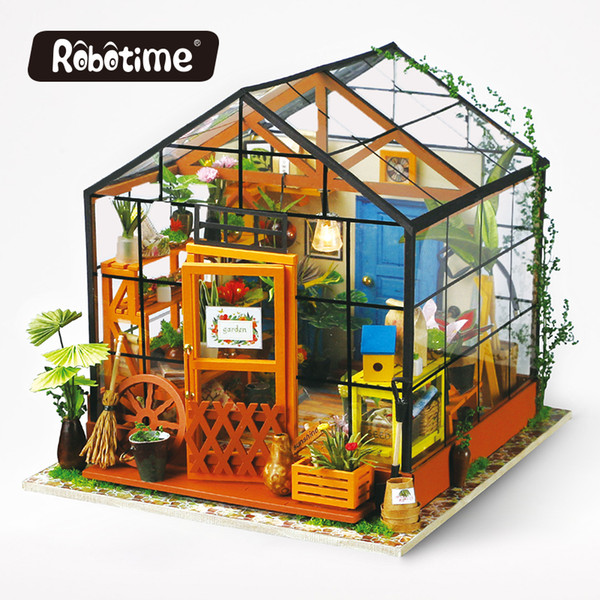 Robotime 3D Wooden Puzzle DIY Handmade Furniture Miniature Dollhouse Building Model Home Decoration Green House 