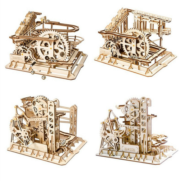 Robotime 4 Kinds Marble Run Game DIY Waterwheel Coaster Wooden Model Building Kits Assembly Toy Gift for Children Adult AIJILE