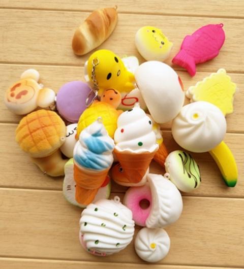 Wholesale 30 pcs/lot Kawaii Bun Toast Donut Bread for Phone Charm Key Chain Strap mixed Rare Squishy slow rising lanyard scented