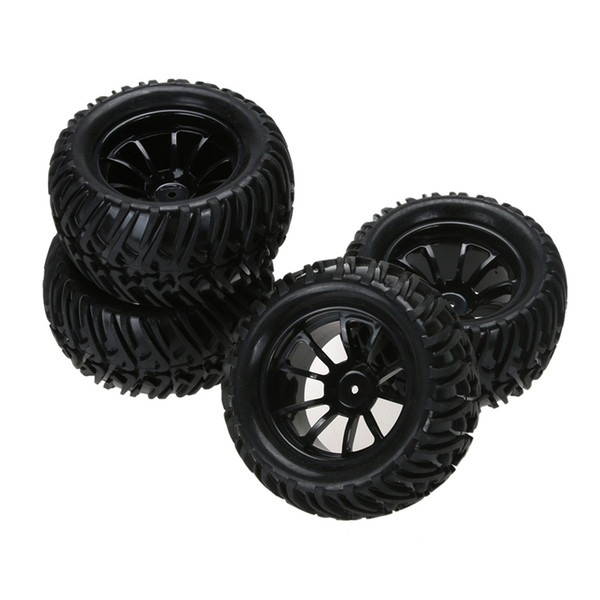 4pcs Plastic Wheel Rim and Rubber Tires for 1:10 Monster Truck RC Car 12mm Hub