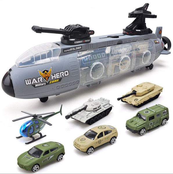 6 PCS Sports Car Models And 1 PCS Submarine Model Children Toy Pretending Military ActionSliding Toy With Mini Trailer Toy