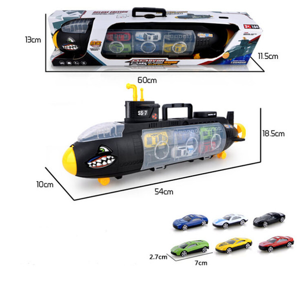 Model Toys Children's Toy Shark Submarine with 6 Alloy Car Models Portable Storage Gift Box Toys