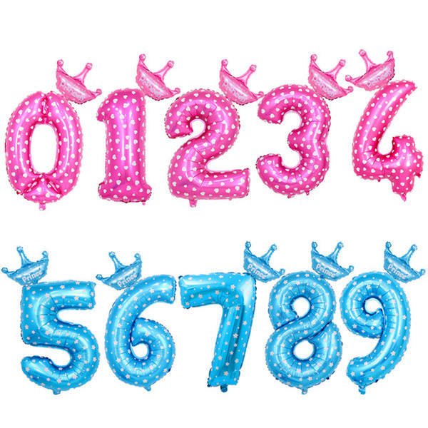 set Crown Number Foil Balloons Birthday Party Decorations Kids Favor Pink Blue Number Air Balloons Baby Shower Boy Girl