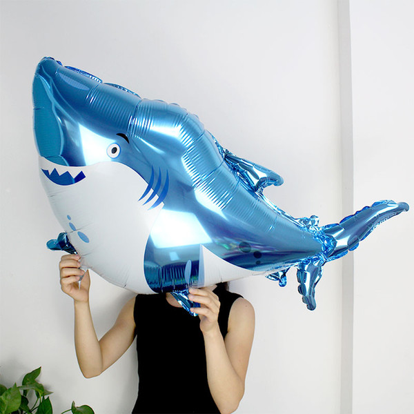 large kids flying toy Big white Shark Balloons Aluminum Foil Helium Ballons sea animal Baby Birthday Party Decoration