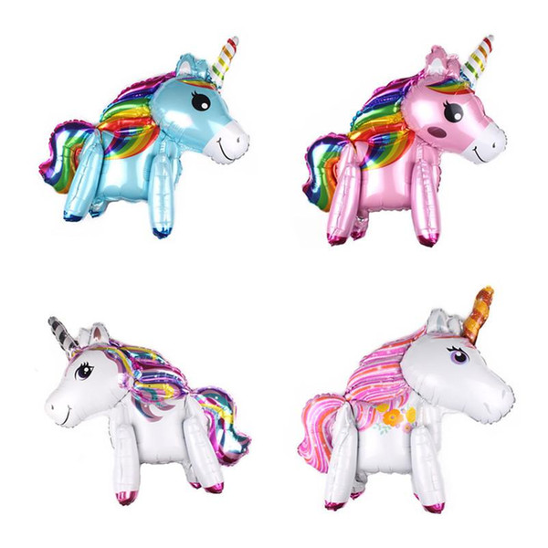 New Arrival 3D Stand Walking Unicorn Balloons Aluminum Foil Balloons For Birthday Party Decorations Party Supplies Kids Cartoon Toys