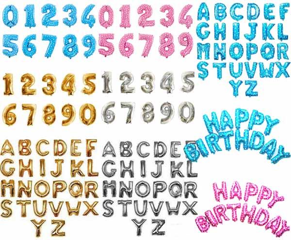 Alphabet Letter number foil balloons 16inch custom shaped Anniversary Party decorations birthday supplies Gold/ silver / Pink /blue color