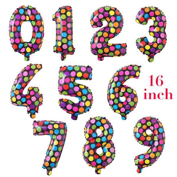 Holiday Festival Multicolor Wave Point Digital Balloons Birthday New Year decoration 0-9 Numbers Helium Foil Balloons