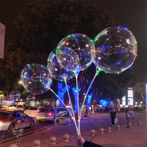 LED Transparent Bubble Clear BoBo Balloon 18 inch Light Colorful Wave Helium Ball for Birthday Wedding Christmas Party Decorative Light Up