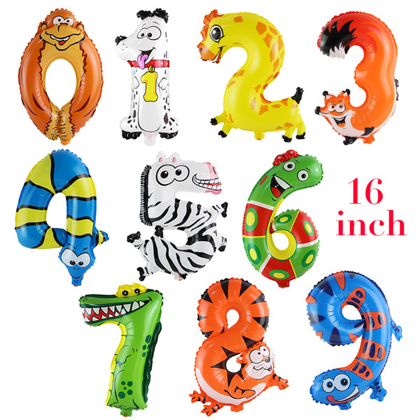 16inch Animals Number Foil Balloons Digit Helium Ballons Birthday Party Wedding Decor Air Baloons Event Party Supplies globos