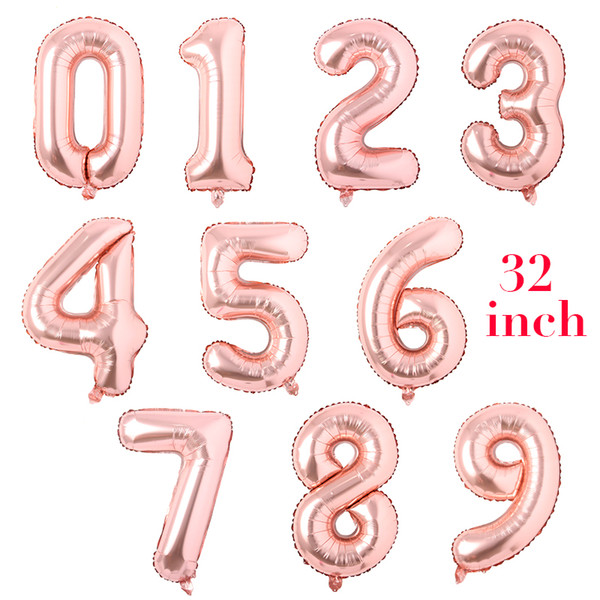 32inch Rose gold figures Foil Balloons Kids Party Decoration Happy Birthday Wedding Digital balloon Number