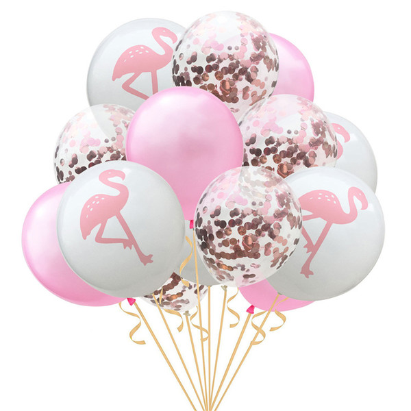 15pcs/set flamingo design party decorations balloons rose gold paper filled latex balloon 12inch inflatable bubble ballon supplies