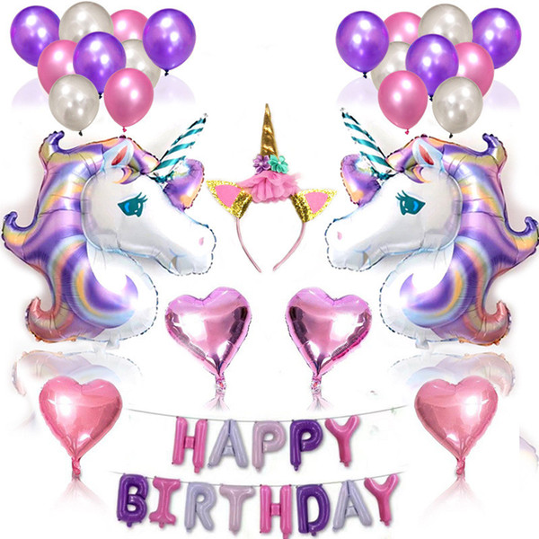38pcs/set kids birthday decorations balloons unicorn design happy birthday ballons children birthday party decorations balloon supplies