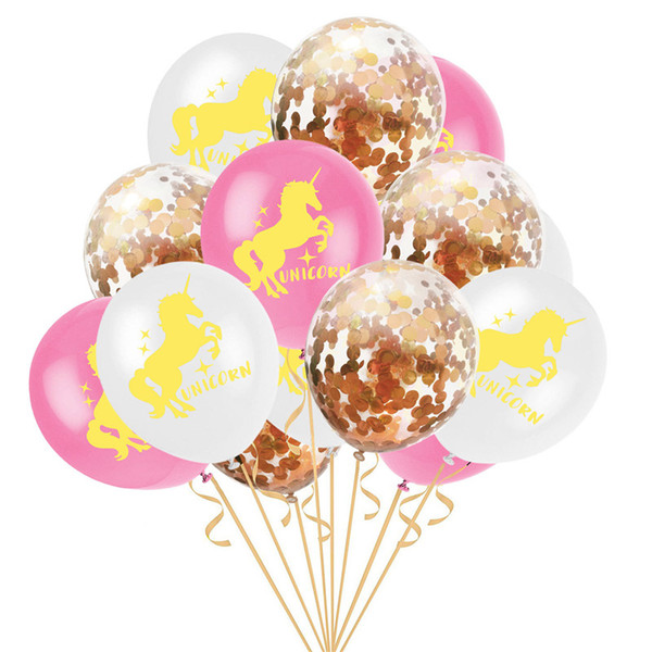 15pcs/set unicorn party supplies balloons 12 inch inflatable bubble latex balloon gold paper filled transparent ballons decorations