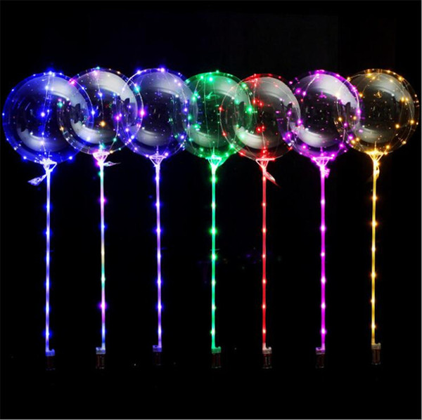 100Pcs/Lot Luminous BoBo Ball Led Balloons Transparent Light Up Balloon For Halloween Christmas Kids Toys Mix Color Clear Balloon With Stick