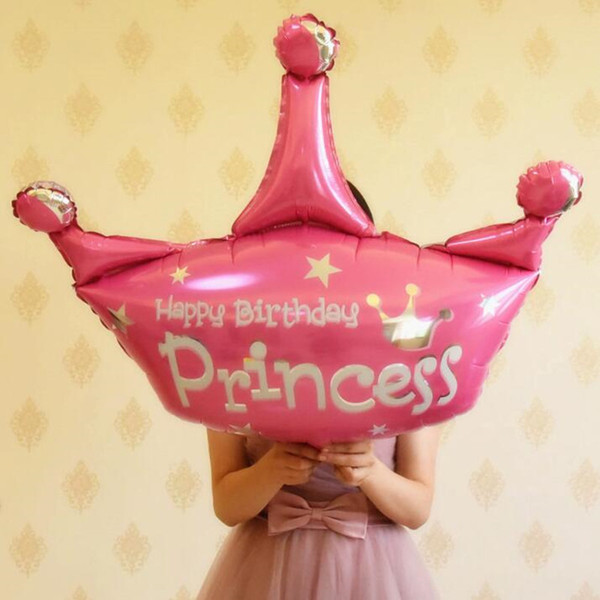 Large Pink Blue Helium Balloon Prince Princess Crown Foil Balloons Happy Birthday Wedding Party Decoration