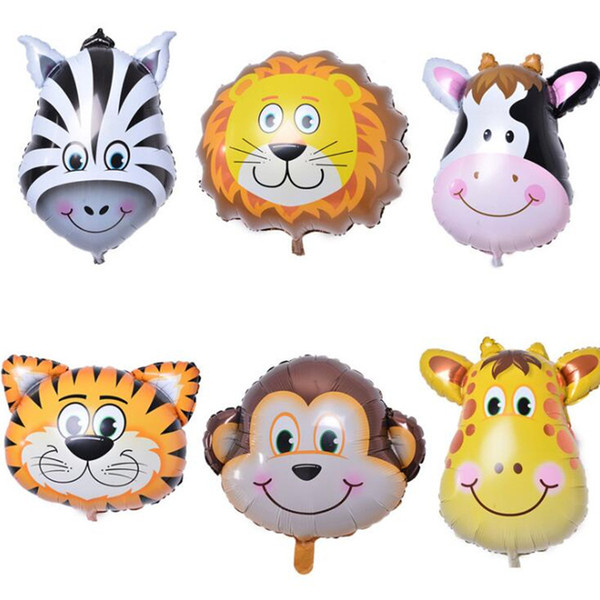 Cartoon Animal Head Foil Balloon Tiger Lion Monkey Zebra Deer Giraffe Cow Air Balloons Kids Gift Birthday Party Decoration