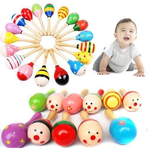 Colorful Wooden Maraca Wood Rattles Kids Musical Party Favor Hot Baby Child Shaker Toy 0-12 Months Baby Toys