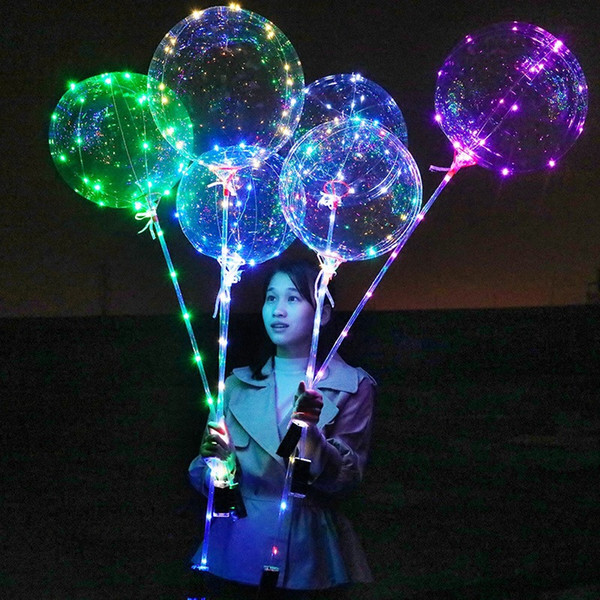 18 Inch Clear Luminous Led Balloons Transparent Color Bubble Flashing Light Up Balloon with 70cm stick Wedding Party Decorations Ballon